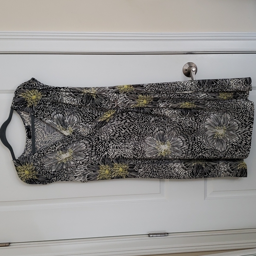Apt 9 Black, White and Yellow Floral Faux Wrap Dress - Size 1X